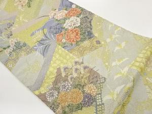 屏風に花々・群鶴模様織出し袋帯